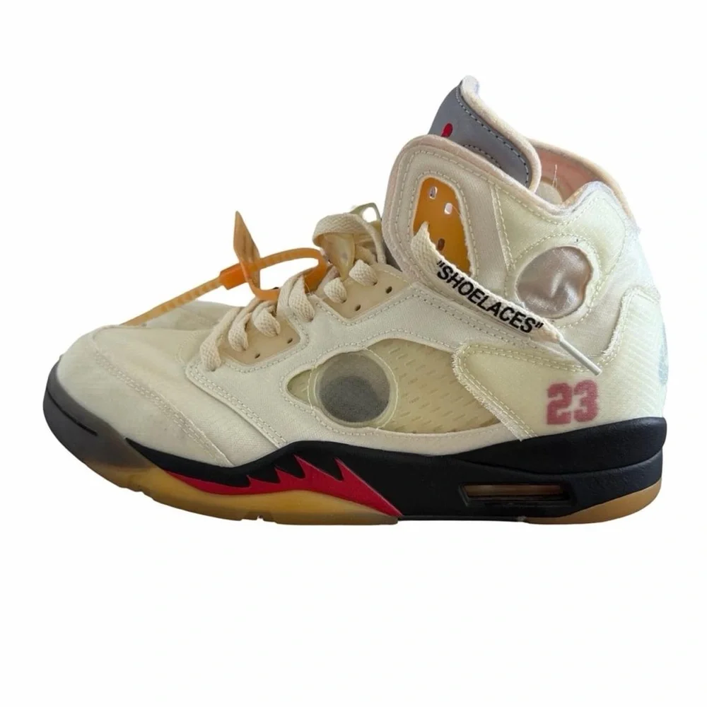 Off-White Air Jordan 5 Sail with Black and Red Accents